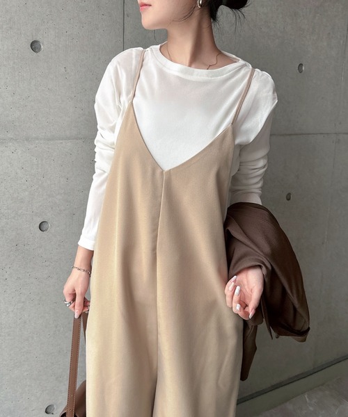 andme サロペット オーバーオール 「3サイズ展開」きれいめツイルワイドキャミサロペット レディース - 画像 (4)