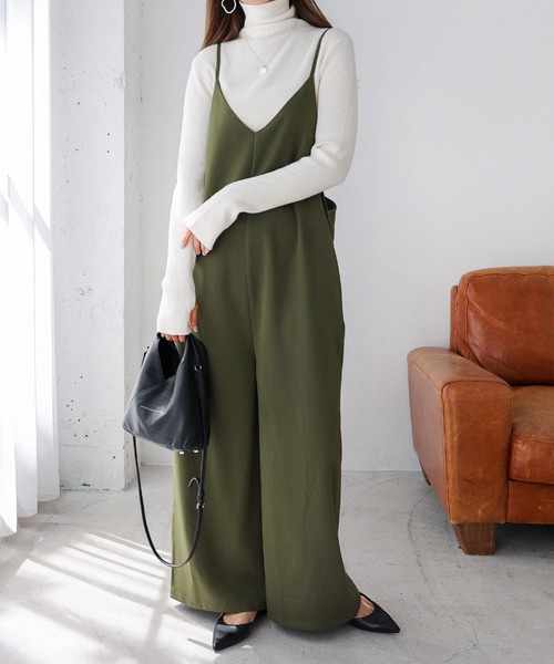 andme サロペット オーバーオール 「3サイズ展開」きれいめツイルワイドキャミサロペット レディース - 画像 (6)