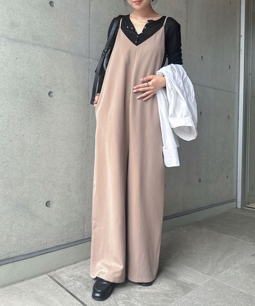 andme サロペット オーバーオール 「3サイズ展開」きれいめツイルワイドキャミサロペット レディース - 画像 (5)