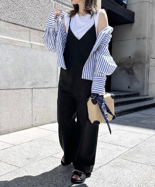 andme サロペット オーバーオール 「3サイズ展開」きれいめツイルワイドキャミサロペット レディース