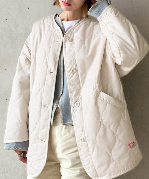 Java ジャケット ノーカラージャケット 「JaVaジャバ コラボ」大人のこなれ感。 ノーカラー オーバーサイズ キルティング コート レディース - 画像 (2)