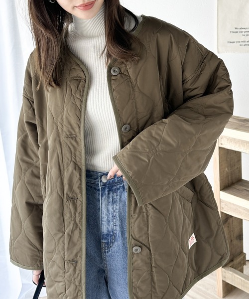 Java ジャケット ノーカラージャケット 「JaVaジャバ コラボ」大人のこなれ感。 ノーカラー オーバーサイズ キルティング コート レディース - 画像 (4)