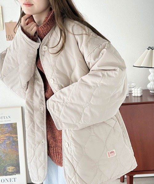Java ジャケット ノーカラージャケット 「JaVaジャバ コラボ」大人のこなれ感。 ノーカラー オーバーサイズ キルティング コート レディース - 画像 (8)