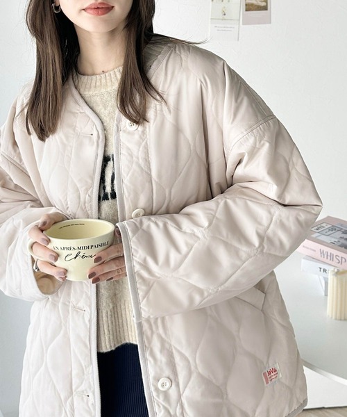 Java ジャケット ノーカラージャケット 「JaVaジャバ コラボ」大人のこなれ感。 ノーカラー オーバーサイズ キルティング コート レディース - 画像 (7)