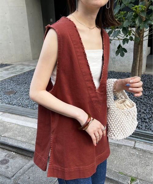 Discoat ベスト ジレ 「WEB限定」USコットンフリンジ深Vベスト レディース - 画像 (4)