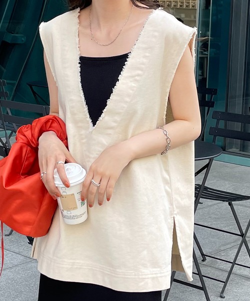 Discoat ベスト ジレ 「WEB限定」USコットンフリンジ深Vベスト レディース - 画像 (2)