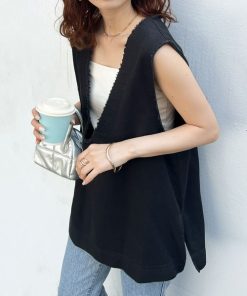 Discoat ベスト ジレ 「WEB限定」USコットンフリンジ深Vベスト レディース