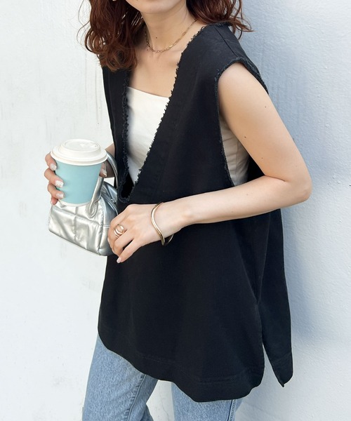 Discoat ベスト ジレ 「WEB限定」USコットンフリンジ深Vベスト レディース - 画像 (3)