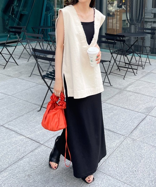 Discoat ベスト ジレ 「WEB限定」USコットンフリンジ深Vベスト レディース - 画像 (6)