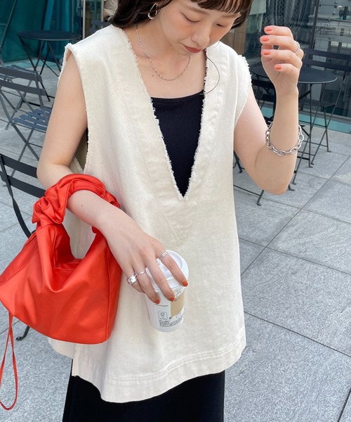 Discoat ベスト ジレ 「WEB限定」USコットンフリンジ深Vベスト レディース - 画像 (8)