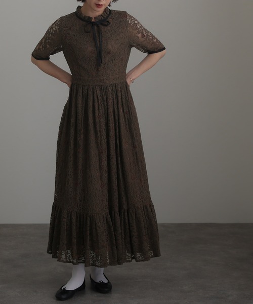 atlo ドレス 結婚式 パーティードレス モールレースミモレ丈&七分袖大きいサイズフォーマルオケージョンドレスお呼ばれ 二次会 成人式 - 画像 (3)