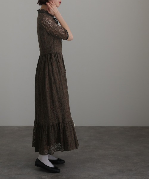 atlo ドレス 結婚式 パーティードレス モールレースミモレ丈&七分袖大きいサイズフォーマルオケージョンドレスお呼ばれ 二次会 成人式 - 画像 (4)