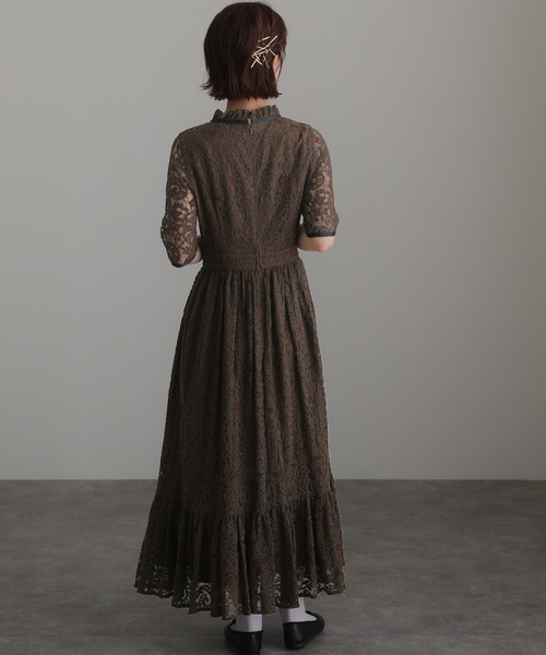 atlo ドレス 結婚式 パーティードレス モールレースミモレ丈&七分袖大きいサイズフォーマルオケージョンドレスお呼ばれ 二次会 成人式 - 画像 (5)