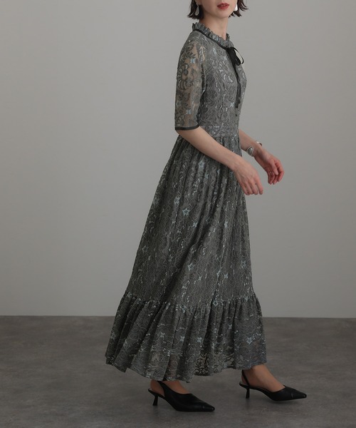 atlo ドレス 結婚式 パーティードレス モールレースミモレ丈&七分袖大きいサイズフォーマルオケージョンドレスお呼ばれ 二次会 成人式 - 画像 (8)