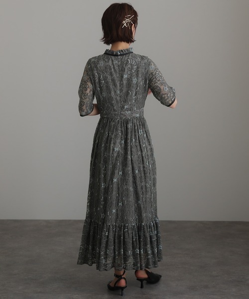 atlo ドレス 結婚式 パーティードレス モールレースミモレ丈&七分袖大きいサイズフォーマルオケージョンドレスお呼ばれ 二次会 成人式 - 画像 (9)