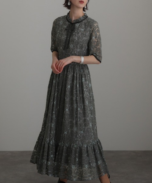 atlo ドレス 結婚式 パーティードレス モールレースミモレ丈&七分袖大きいサイズフォーマルオケージョンドレスお呼ばれ 二次会 成人式 - 画像 (7)