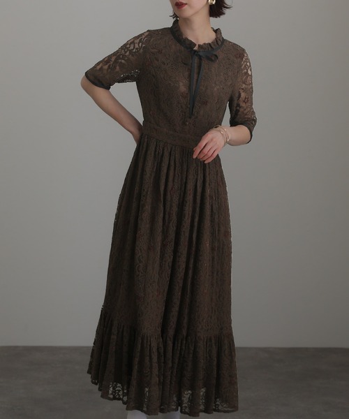 atlo ドレス 結婚式 パーティードレス モールレースミモレ丈&七分袖大きいサイズフォーマルオケージョンドレスお呼ばれ 二次会 成人式 - 画像 (6)