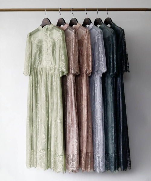 GIRL DRESS FOR NOW ドレス 総レースハイネックスカラップ フレア ロング 結婚式 ワンピース パーティードレス オケージョンドレス お呼ばれ 二次会 成人式 同窓会 マタ - 画像 (8)