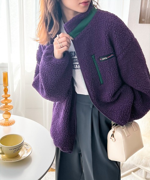 Java ブルゾン アウター 「JaVa ジャバコラボ」レトロ×スポーツMIX。JaVaワッペン付き配色ボアブルゾン レディース - 画像 (5)