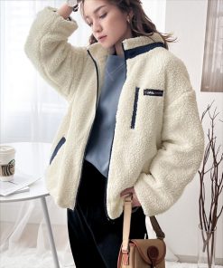 Java ブルゾン アウター 「JaVa ジャバコラボ」レトロ×スポーツMIX。JaVaワッペン付き配色ボアブルゾン レディース