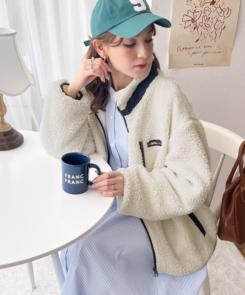 Java ブルゾン アウター 「JaVa ジャバコラボ」レトロ×スポーツMIX。JaVaワッペン付き配色ボアブルゾン レディース - 画像 (6)