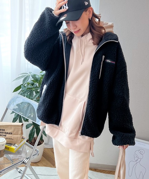 Java ブルゾン アウター 「JaVa ジャバコラボ」レトロ×スポーツMIX。JaVaワッペン付き配色ボアブルゾン レディース - 画像 (7)