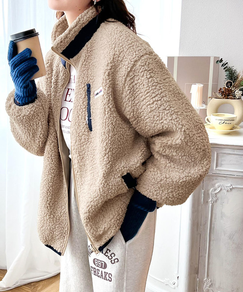 Java ブルゾン アウター 「JaVa ジャバコラボ」レトロ×スポーツMIX。JaVaワッペン付き配色ボアブルゾン レディース - 画像 (9)