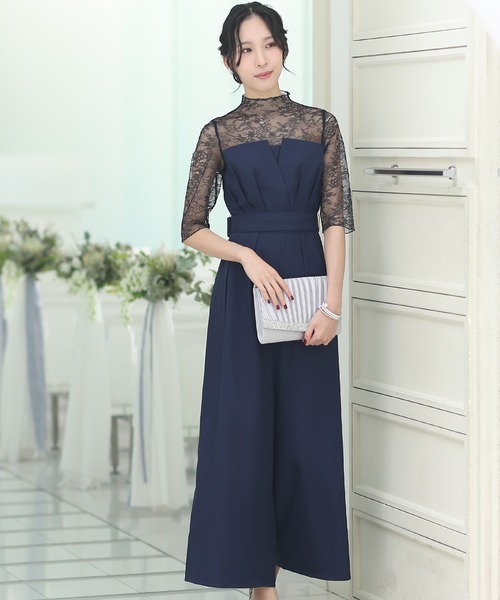 PourVous パンツドレス テーパードパンツフォーマルお呼ばれロング丈&結婚式ビスチェオールインワン パーティー オケージョンドレス 七五三 ママ お - 画像 (4)