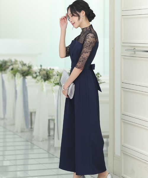 PourVous パンツドレス テーパードパンツフォーマルお呼ばれロング丈&結婚式ビスチェオールインワン パーティー オケージョンドレス 七五三 ママ お - 画像 (5)