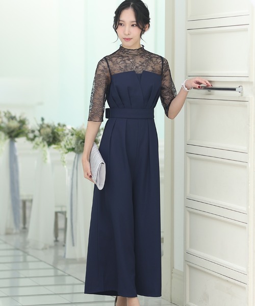 PourVous パンツドレス テーパードパンツフォーマルお呼ばれロング丈&結婚式ビスチェオールインワン パーティー オケージョンドレス 七五三 ママ お - 画像 (7)