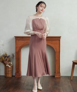 niana ドレス マーメイドドットスリーブロングワンピースパーティードレス