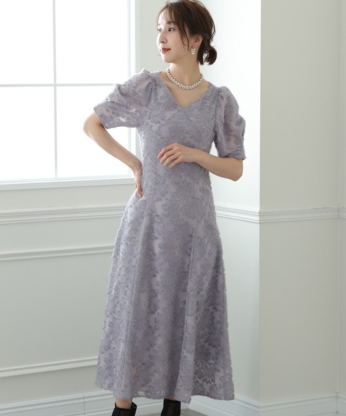 PourVous ドレス 七分袖&ミモレ丈 パーティードレス バックリボンお呼ばれ結婚式フォーマルオケージョンドレス 二次会 成人式 同窓会 謝恩会 20代 30代 - 画像 (3)