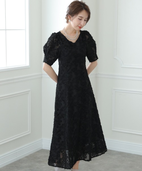 PourVous ドレス 七分袖&ミモレ丈 パーティードレス バックリボンお呼ばれ結婚式フォーマルオケージョンドレス 二次会 成人式 同窓会 謝恩会 20代 30代 - 画像 (5)