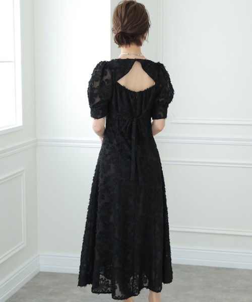 PourVous ドレス 七分袖&ミモレ丈 パーティードレス バックリボンお呼ばれ結婚式フォーマルオケージョンドレス 二次会 成人式 同窓会 謝恩会 20代 30代 - 画像 (7)