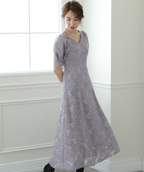 PourVous ドレス 七分袖&ミモレ丈 パーティードレス バックリボンお呼ばれ結婚式フォーマルオケージョンドレス 二次会 成人式 同窓会 謝恩会 20代 30代 - 画像 (9)