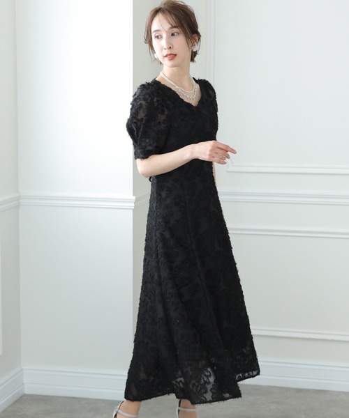 PourVous ドレス 七分袖&ミモレ丈 パーティードレス バックリボンお呼ばれ結婚式フォーマルオケージョンドレス 二次会 成人式 同窓会 謝恩会 20代 30代 - 画像 (8)