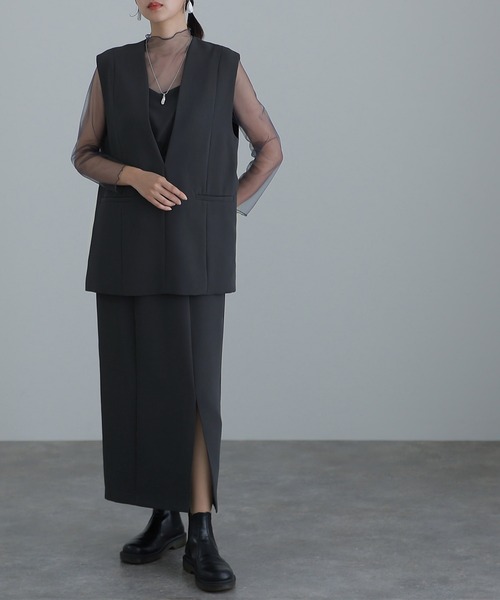 atlo ドレス ミモレ丈&袖ありフォーマルジレ付きセレモニー結婚式 パーティードレス 同窓会オケージョンドレスワンピースお呼ばれ 二次会 成人式 謝恩会 20