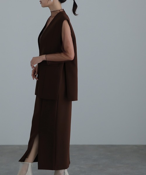 atlo ドレス ミモレ丈&袖ありフォーマルジレ付きセレモニー結婚式 パーティードレス 同窓会オケージョンドレスワンピースお呼ばれ 二次会 成人式 謝恩会 20 - 画像 (8)