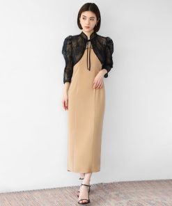 GIRL DRESS FOR NOW ドレス ハイネックレースブラウス付きキャミワンピース Iライン ロング 結婚式 ワンピース パーティードレス オケージョンドレス お呼ばれ 二次会 成