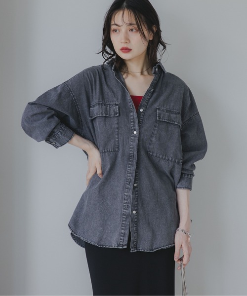 210nouve ブラウス シャツ 「秋の新色追加!」デニム オーバーサイズ ジャケット レディース - 画像 (2)