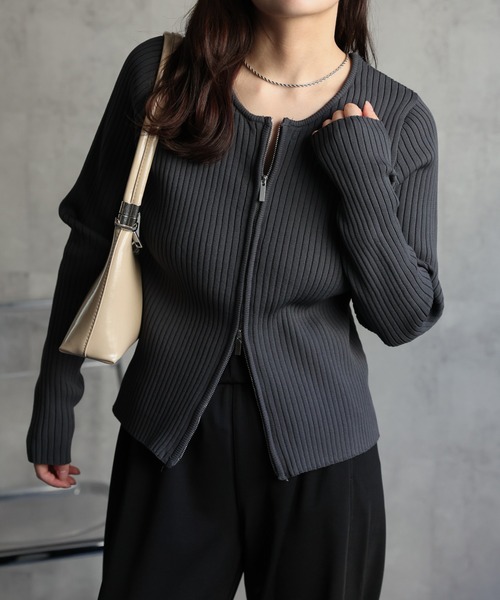 ap retro ニット セーター Wジップリブニットカーディガン レディース - 画像 (4)