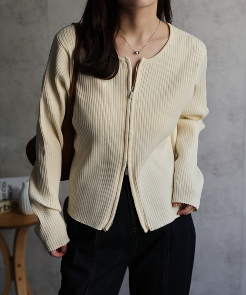 ap retro ニット セーター Wジップリブニットカーディガン レディース - 画像 (2)