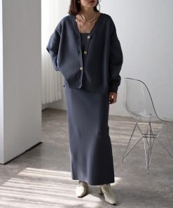 Bonjour Sagan ワンピース 「SET」ダンボールニットカーディガン×ビスチェ×スカート3点セット