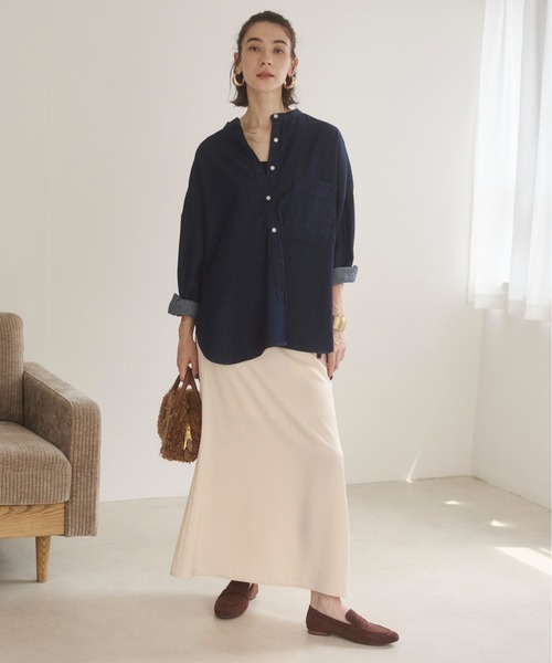 ANGIE ブラウス シャツ オーバーサイズ バンドカラー デニムシャツ レディース - 画像 (7)