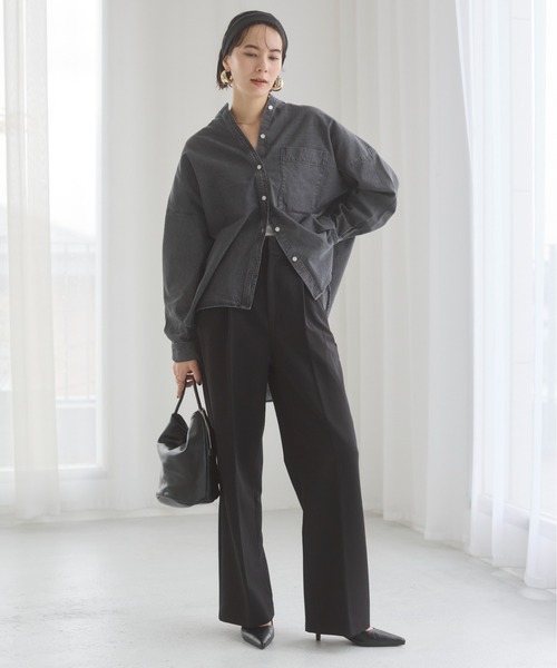 ANGIE ブラウス シャツ オーバーサイズ バンドカラー デニムシャツ レディース - 画像 (6)