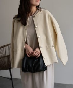 ap retro ジャケット ノーカラージャケット メタルボタンニットカーディガン / ニットジャケット レディース