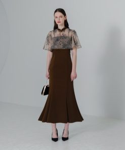 Leja ドレス 「LEJA」配色パイピング花柄刺繍ボレロ付きベロアマーメイドキャミワンピースドレス 2点セット美脚効果 結婚式 パーティードレス 成人式 二次