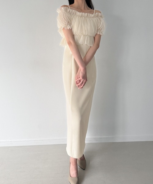 JUNOAH ワンピース 「選べる」チュールビスチェ+キャミワンピースset(Iライン/フレア)「高身長サイズMT/低身長サイズS有り」 - 画像 (2)