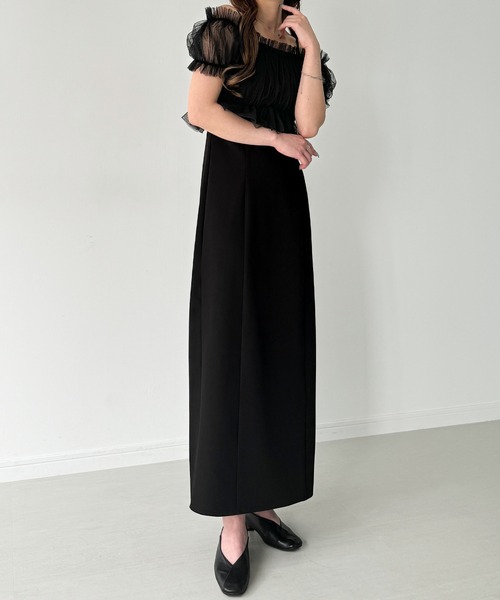 JUNOAH ワンピース 「選べる」チュールビスチェ+キャミワンピースset(Iライン/フレア)「高身長サイズMT/低身長サイズS有り」 - 画像 (4)