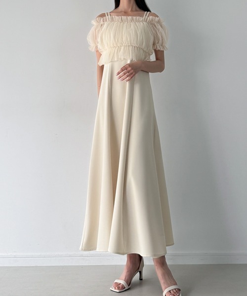 JUNOAH ワンピース 「選べる」チュールビスチェ+キャミワンピースset(Iライン/フレア)「高身長サイズMT/低身長サイズS有り」 - 画像 (3)